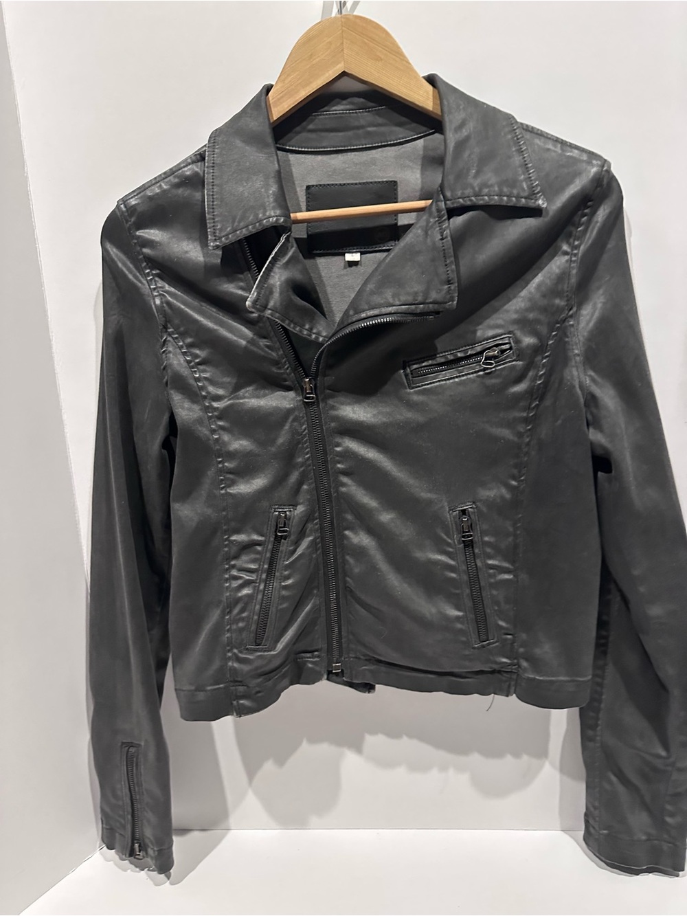 LJKT702- AG Adriano Goldschmied The Biker Black Coated Moto Jacket